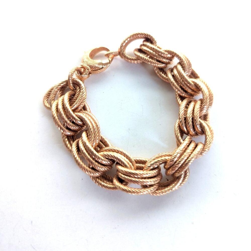 Milor Italy Bronze Rose Gold Luxury Triple Link Textured Chain Bracelet 7"